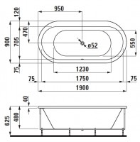 Laufen SOLUTIONS vana 1900x900x625 mm, konstrukce, bílá   H2255110000001